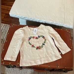 NWT Baby Gap 6-12 Month Long Sleeved T-Shirt, Loved Floral Heart, 100% Cotton